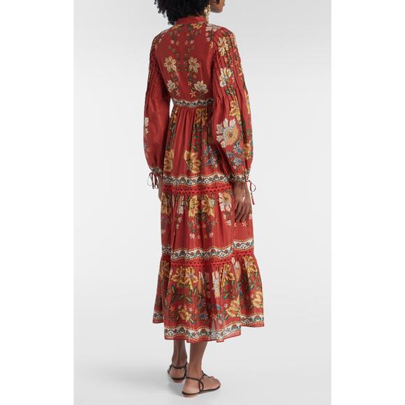 $350 NWT FARM RIO Garden Delight Red Fall Floral Midi Dress – Medium - Picture 9 of 15